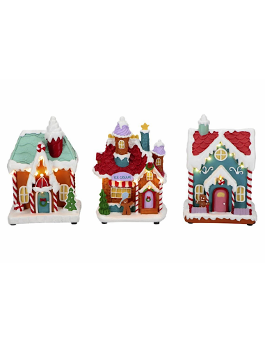 GIOSTRINE E VILLAGGI: vendita online Casa di Natale candy con led 13,5x10,5x18,5 assortito, addobbo elegante, la magia di Nat...