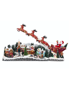 GIOSTRINE E VILLAGGI: vendita online Villaggio di Natale con slitta 97x25x47cm, movimento musica luci, decorazione scenografi...