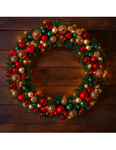 BOE E GHIRLANDE: vendita online CORONA di Natale 91CM con Sfere Rosso Oro e LED, Centro tavola e parete, La magia di Natale p...