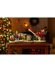 GIOSTRINE E VILLAGGI: vendita online Villaggio di Natale con slitta 97x25x47cm, movimento musica luci, decorazione scenografi...
