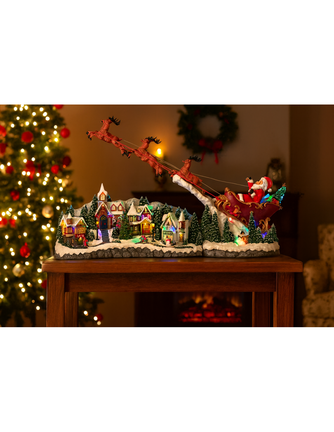 GIOSTRINE E VILLAGGI: vendita online Villaggio di Natale con slitta 97x25x47cm, movimento musica luci, decorazione scenografi...