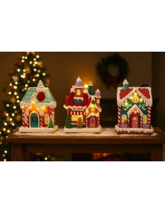 GIOSTRINE E VILLAGGI: vendita online Casa di Natale candy con led 13,5x10,5x18,5 assortito, addobbo elegante, la magia di Nat...