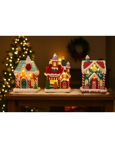 GIOSTRINE E VILLAGGI: vendita online Casa di Natale candy con led 13,5x10,5x18,5 assortito, addobbo elegante, la magia di Nat...