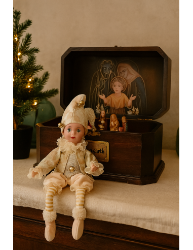 OGGETTISTICA NATALE: vendita online Giullare di Natale seduto verde oro 13x8x40,6cm, addobbo originale, la magia di Natale pe...