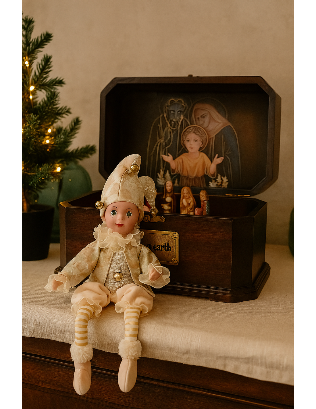 OGGETTISTICA NATALE: vendita online Giullare di Natale seduto verde oro 13x8x40,6cm, addobbo originale, la magia di Natale pe...