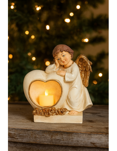 OGGETTISTICA NATALE: vendita online Angelo di Natale con candela led oro 17x10x20cm, statuina raffinata, la magia di Natale p...