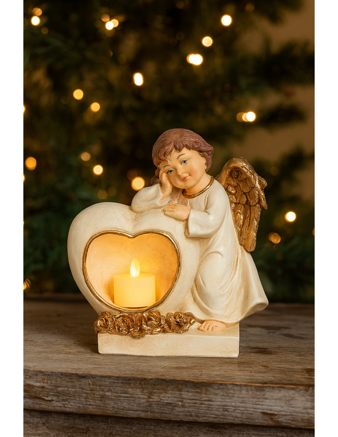 OGGETTISTICA NATALE: vendita online Angelo di Natale con candela led oro 17x10x20cm, statuina raffinata, la magia di Natale p...