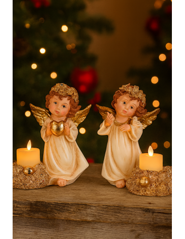OGGETTISTICA NATALE: vendita online Angelo di Natale con candela led oro 16,5x8x16,5cm assortito, statuina raffinata, la magi...
