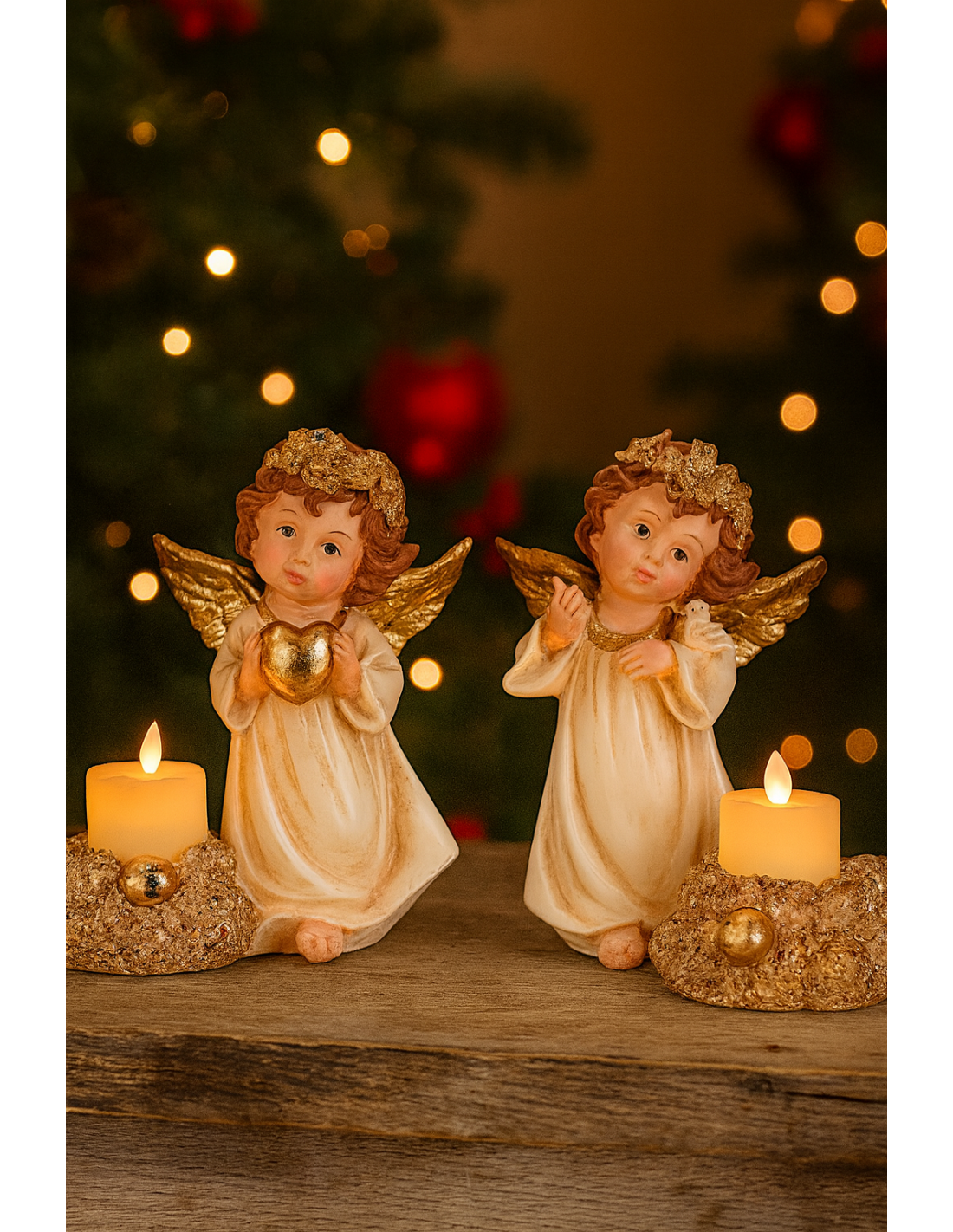 OGGETTISTICA NATALE: vendita online Angelo di Natale con candela led oro 16,5x8x16,5cm assortito, statuina raffinata, la magi...