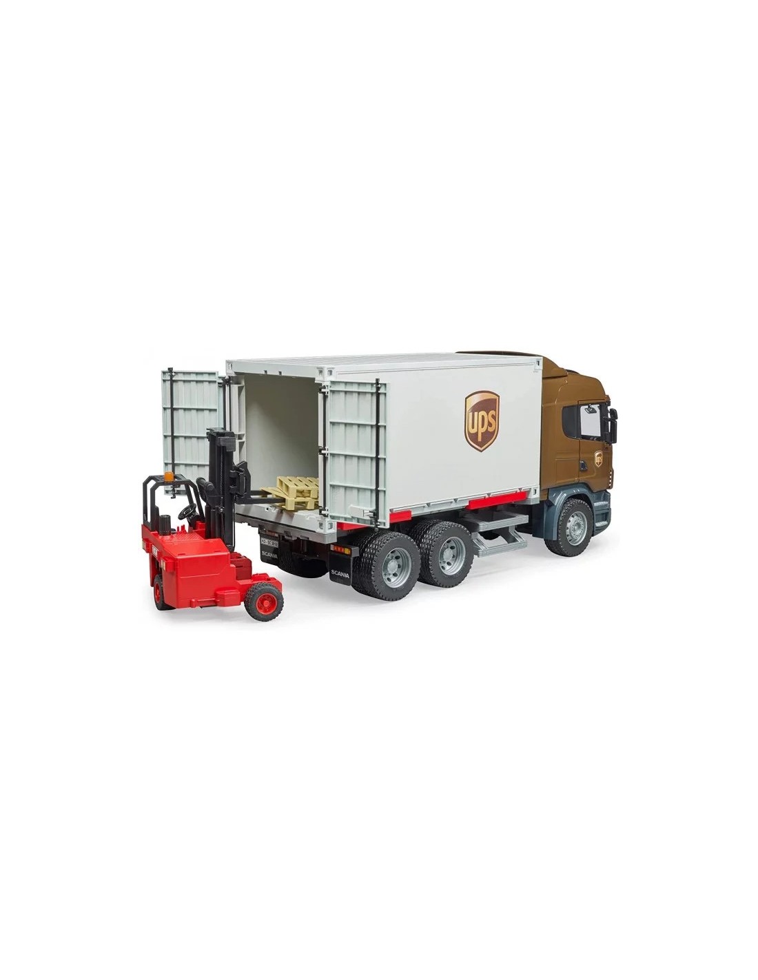 SCANIA CAMION UPS CON MULETTO E ACCESSORI 03582 BRUDER SPIELWAREN s...