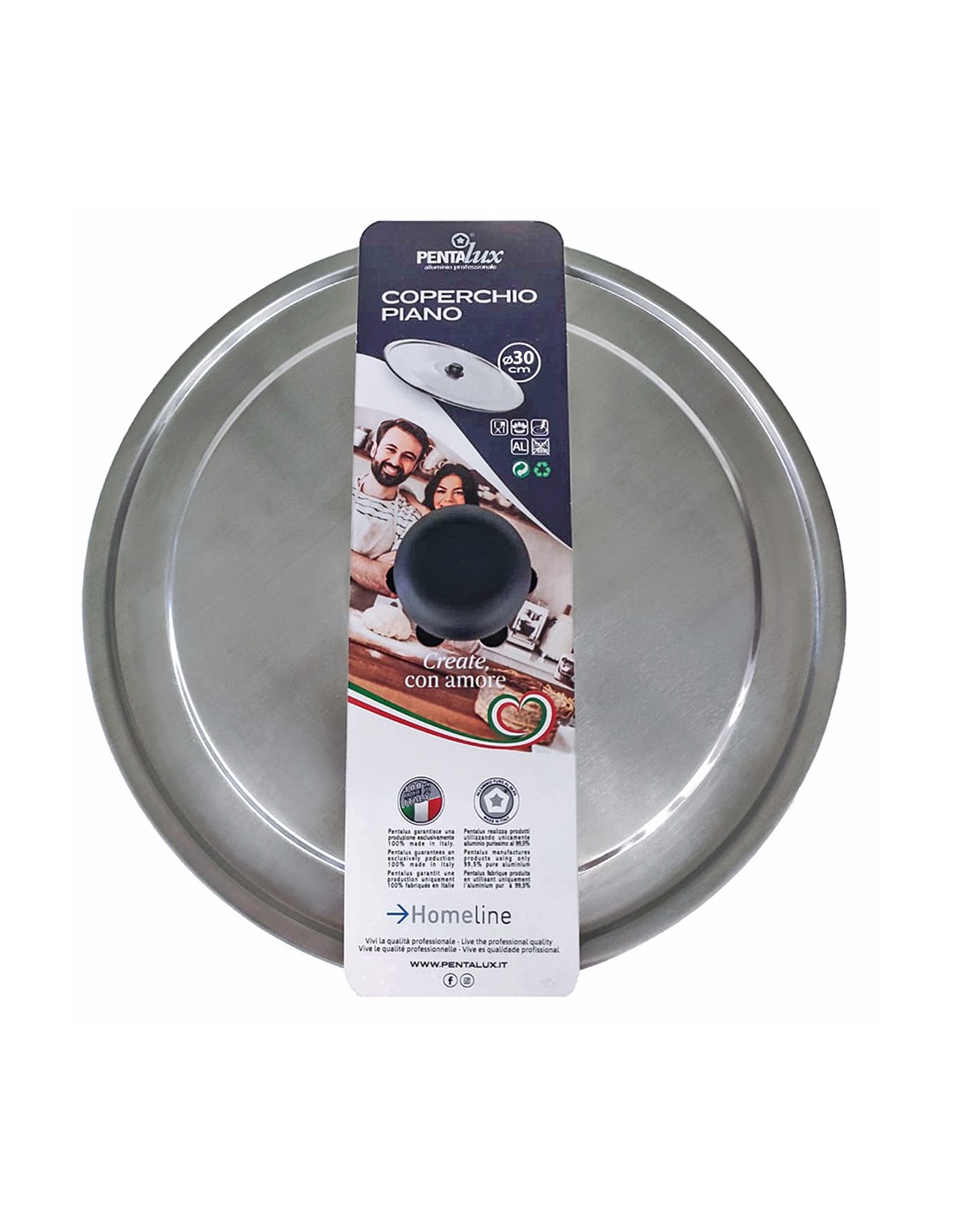COPERCHIO PIANO 30CM ALLUMINIO CON POMOLO