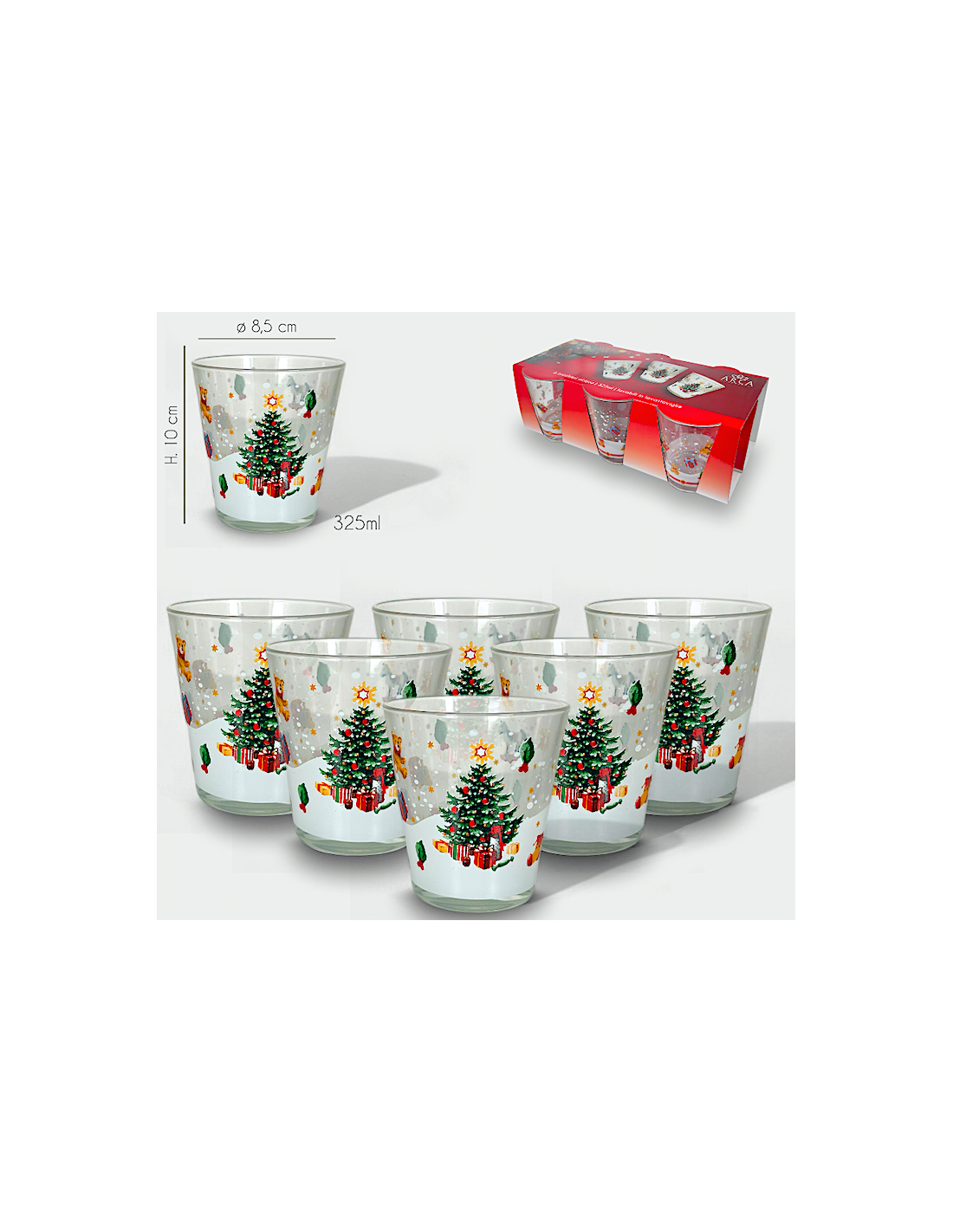 SET 6 BICCHIERI 956829 VETRO 30CL DEC.NATALIZIO