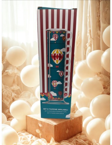 PORCELLANE: vendita online Set 6 tazzine impilabili Mongolfiera Natale Bialetti linea Winter Wonderland in offerta