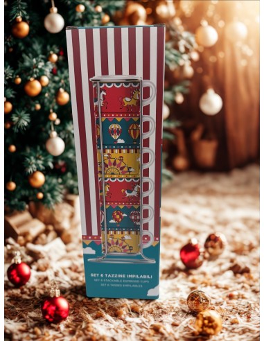 PORCELLANE: vendita online Set 6 tazze caffè impilabili Mongolfiera Natale Bialetti linea Winter Wonderland in offerta