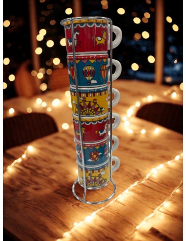 PORCELLANE: vendita online Set 6 tazze caffè impilabili Mongolfiera Natale Bialetti linea Winter Wonderland in offerta