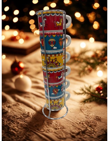 PORCELLANE: vendita online Set 6 tazze caffè impilabili Mongolfiera Natale Bialetti linea Winter Wonderland in offerta