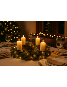 BOE E GHIRLANDE: vendita online Corona di Natale 40cm con 50led e 4 portacandela, centro tavola raffinato, la magia di Natale...