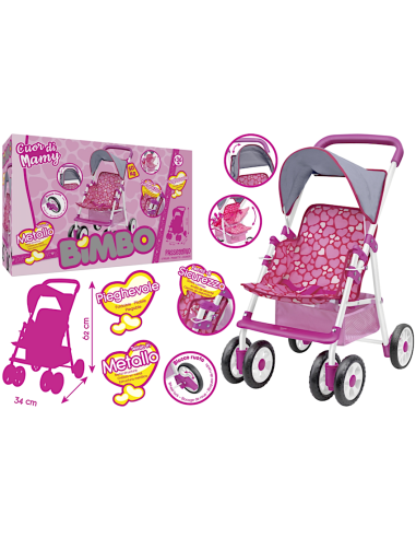 GIOCHI GIRL: vendita online PASSEGGINO IN METALLO 34X50X62CM PIEGHEVOLE CON PARASOLE, GIOCO BAMBINI in offerta