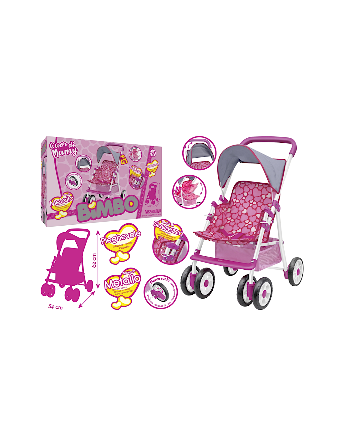 GIOCHI GIRL: vendita online PASSEGGINO IN METALLO 34X50X62CM PIEGHEVOLE CON PARASOLE, GIOCO BAMBINI in offerta