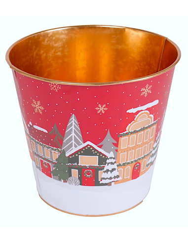 OGGETTISTICA NATALE: vendita online Decorazione cachepot di Natale rosso 18x17cm in metallo con paesaggio - La magia di Natal...