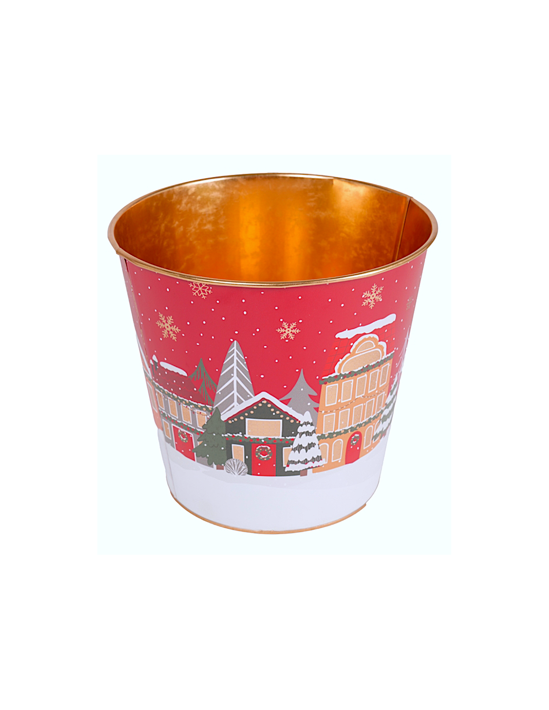 OGGETTISTICA NATALE: vendita online Decorazione cachepot di Natale rosso 18x17cm in metallo con paesaggio - La magia di Natal...