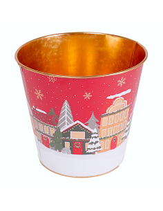 OGGETTISTICA NATALE: vendita online Decorazione cachepot di Natale rosso 23x22cm in metallo con paesaggio - La magia di Natal...