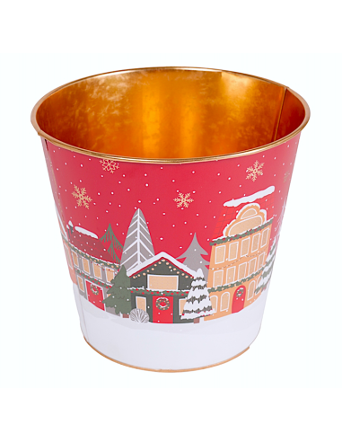 OGGETTISTICA NATALE: vendita online Decorazione cachepot di Natale rosso 23x22cm in metallo con paesaggio - La magia di Natal...