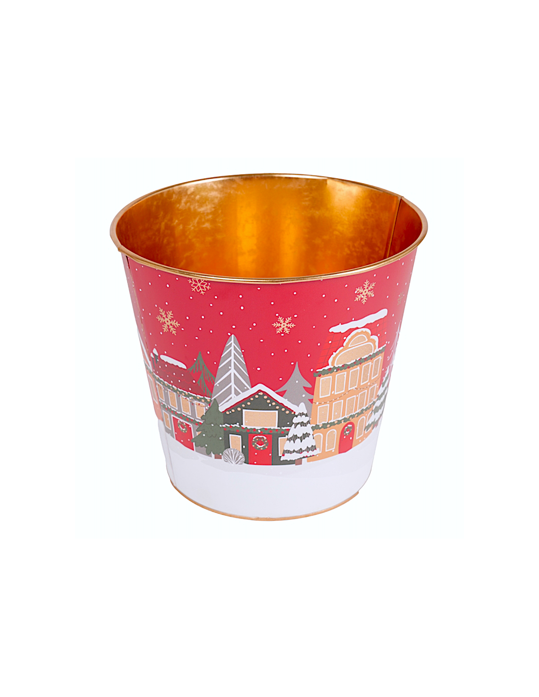 OGGETTISTICA NATALE: vendita online Decorazione cachepot di Natale rosso 23x22cm in metallo con paesaggio - La magia di Natal...