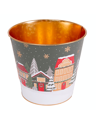 OGGETTISTICA NATALE: vendita online Decorazione cachepot di Natale verde 18x17cm in metallo con paesaggio - La magia di Natal...