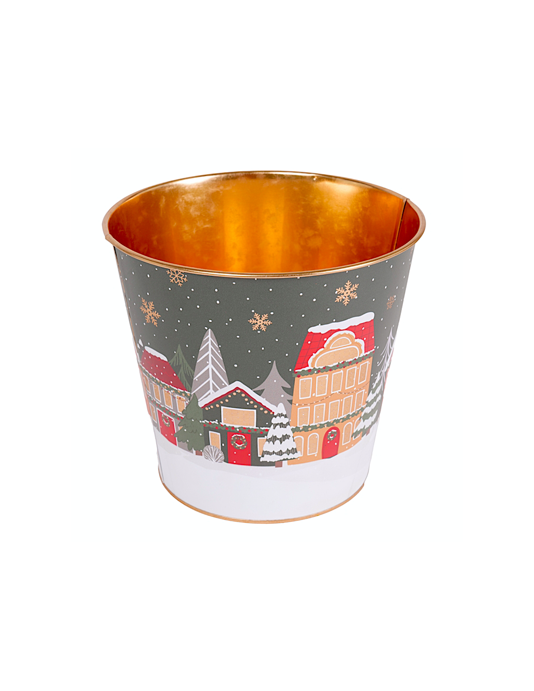 OGGETTISTICA NATALE: vendita online Decorazione cachepot di Natale verde 18x17cm in metallo con paesaggio - La magia di Natal...