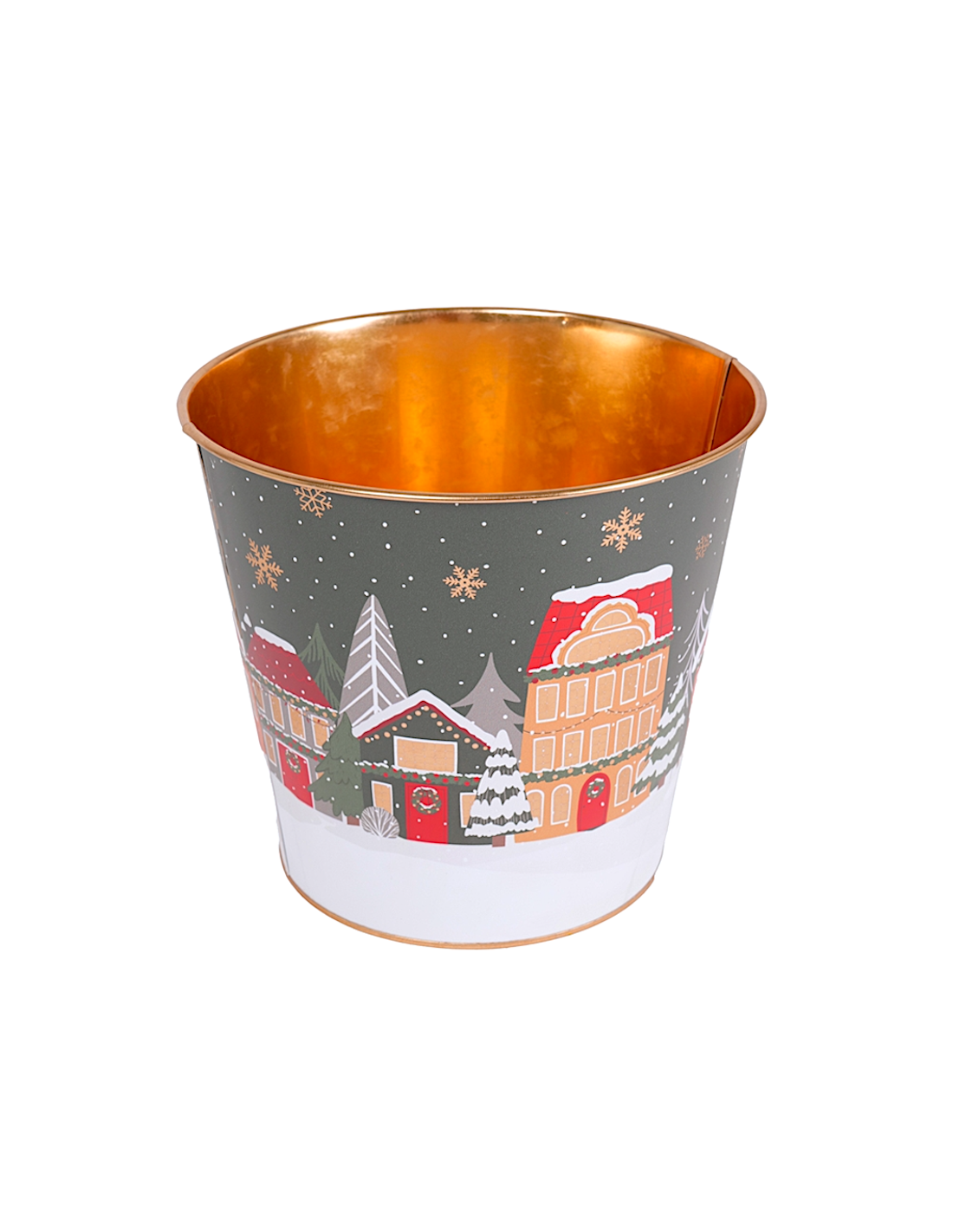OGGETTISTICA NATALE: vendita online Decorazione cachepot di Natale verde 23x22cm in metallo con paesaggio - La magia di Natal...