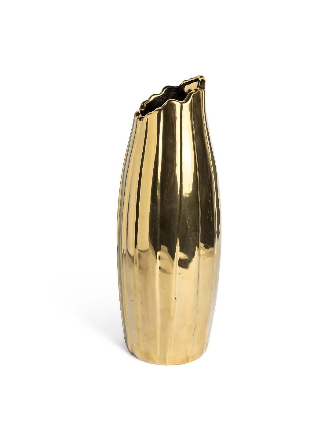 Vaso dorato drappeggio portafiori in ceramica h44,5cm | shopincasa.it