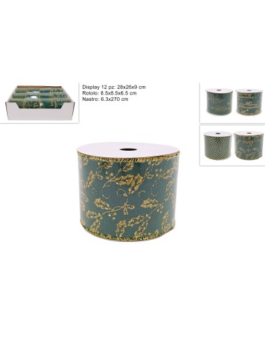 NASTRO VERDE 6,3X270CM GLITTER ORO ASSORTITO