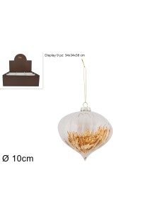 SFERA VETRO GOCCIA 10CM TRASPARENTE CON INTERNO CARTA ORO
