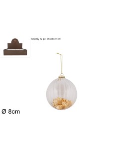 SFERA VETRO 8CM TRASPARENTE INTERNO CARTA ORO