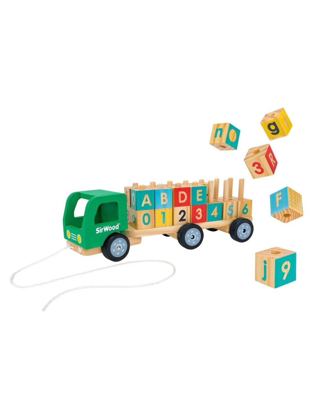 Camion in Legno con 28 Cubi Educativi Numeri Lettere Forme 35,2x12 cm | Shop in Casa