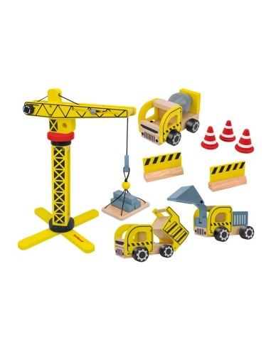 Set Cantiere in Legno con Mini Veicoli e Gru 25x35 cm | Shop in Casa