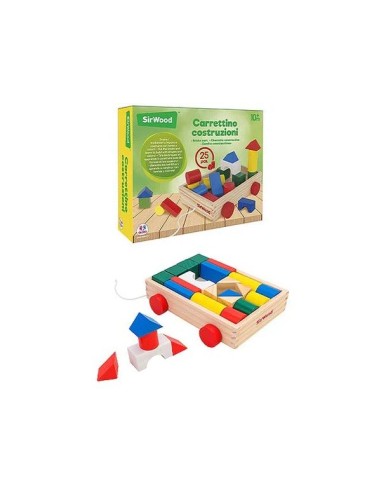 Carretto Trainabile in Legno 25 Pezzi Gioco Educativo Costruzioni | Shop in Casa