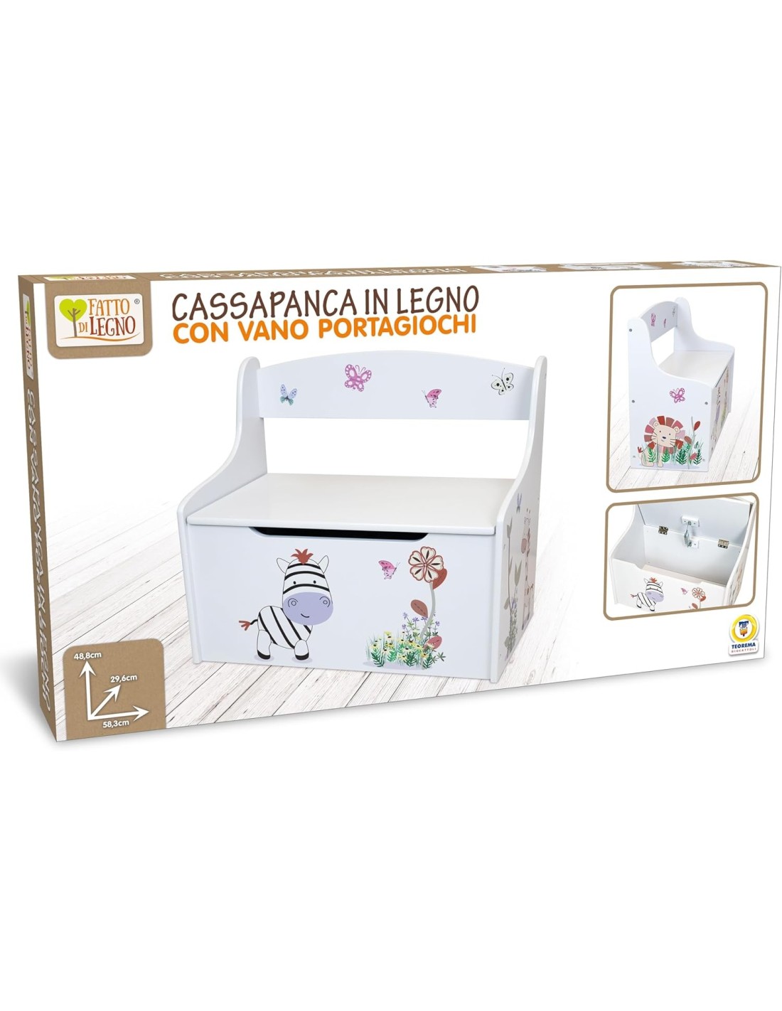 Cassapanca porta giochi bambini baule in legno 2 in 1 design animali | shopincasa.it