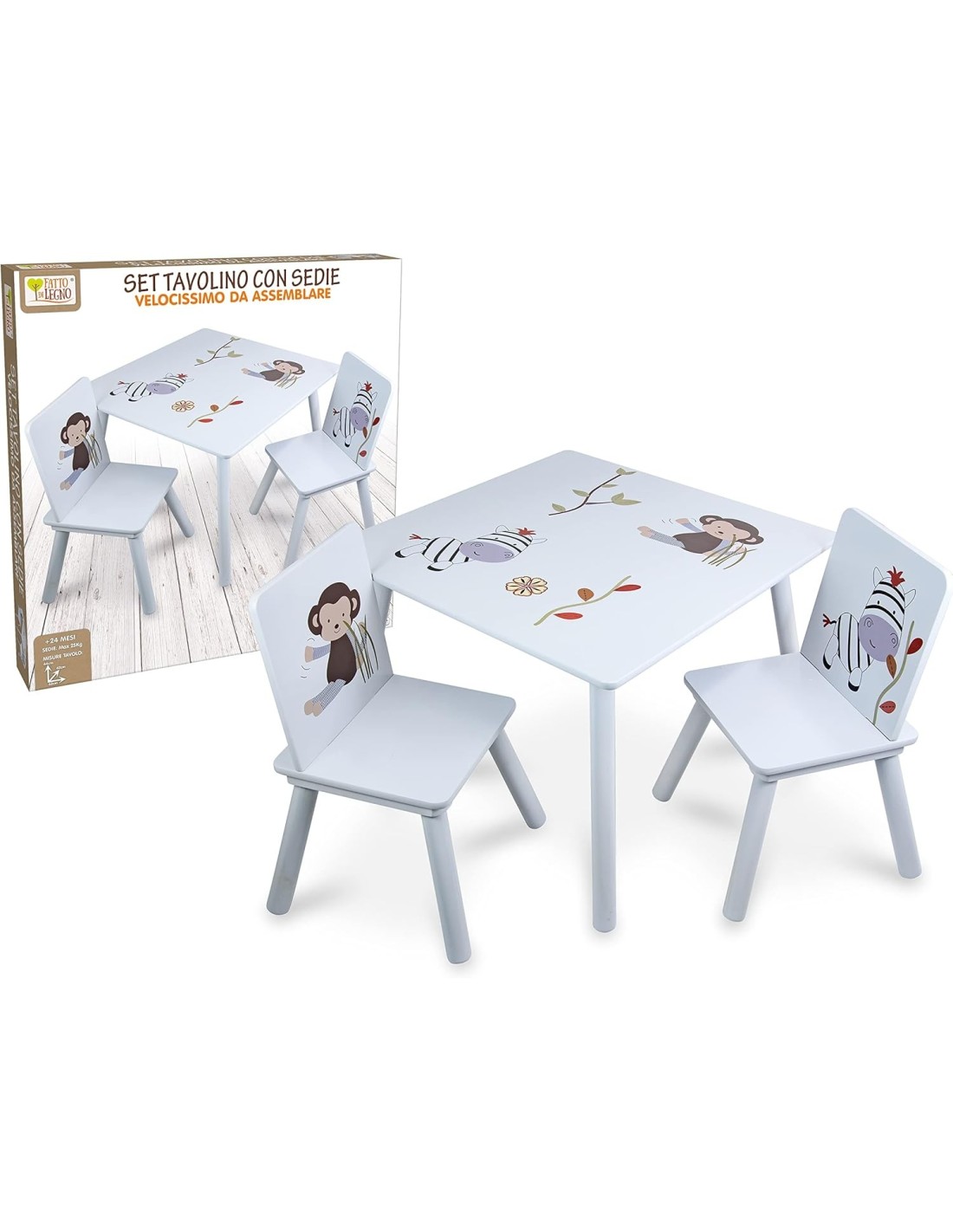 Tavolino con 2 sedie in legno per bambini Teorema 40646 | shopincasa.it