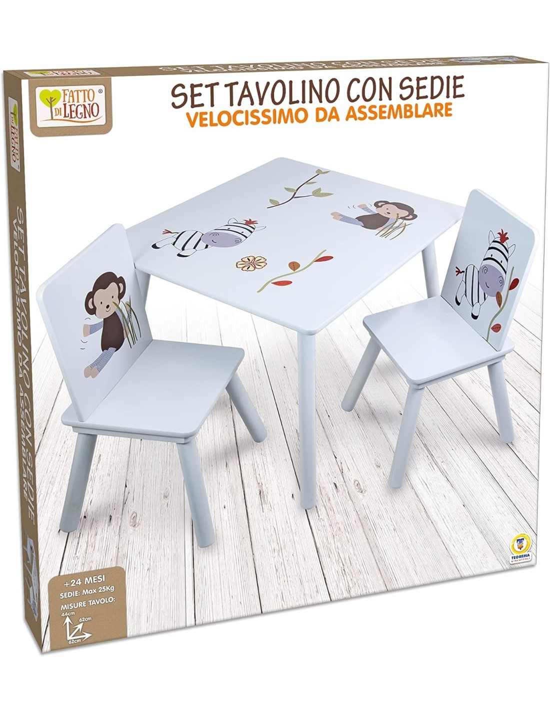 Tavolino con 2 sedie in legno per bambini Teorema 40646 | shopincasa.it