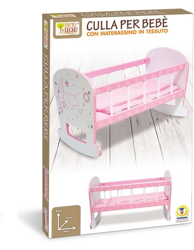 Culla per bambole rosa a dondolo in legno con materassino e cuscino | shopincasa.it