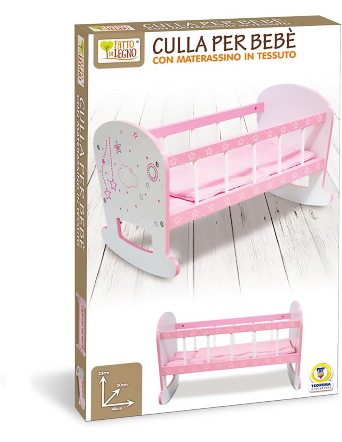 Culla per bambole rosa a dondolo in legno con materassino e cuscino | shopincasa.it
