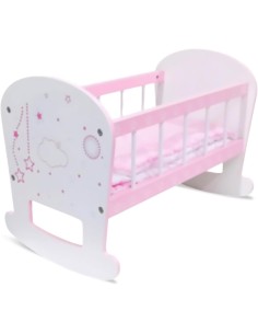 Culla per bambole rosa a dondolo in legno con materassino e cuscino | shopincasa.it