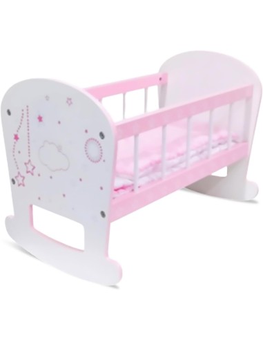 Culla per bambole rosa a dondolo in legno con materassino e cuscino | shopincasa.it