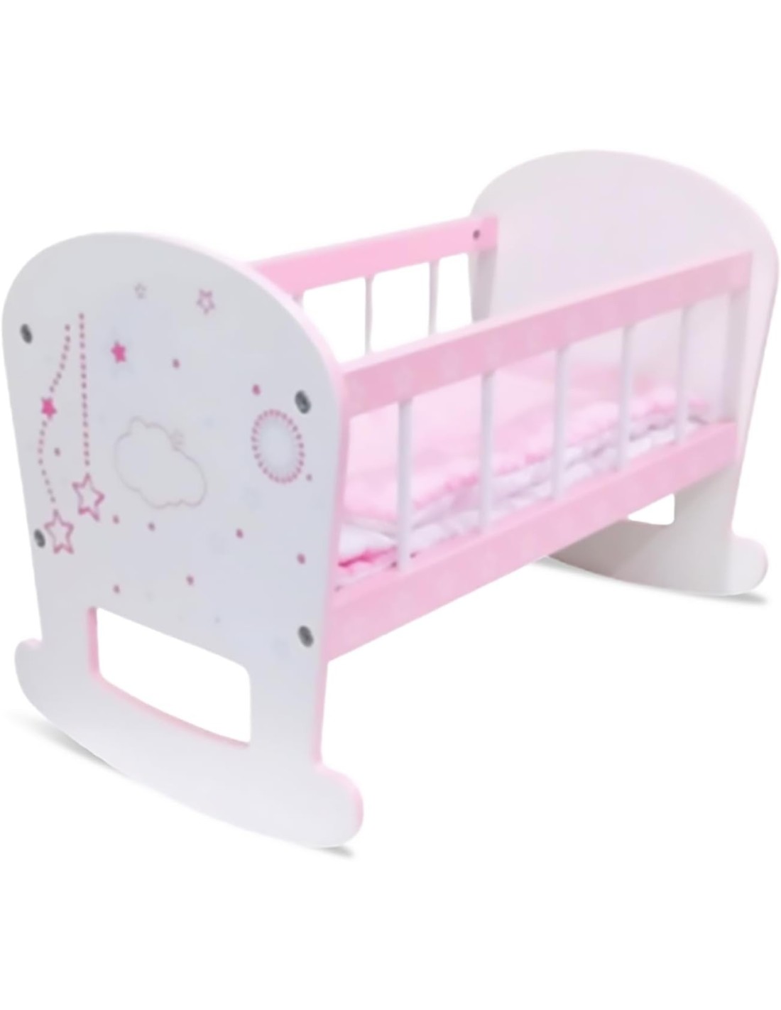 Culla per bambole rosa a dondolo in legno con materassino e cuscino | shopincasa.it