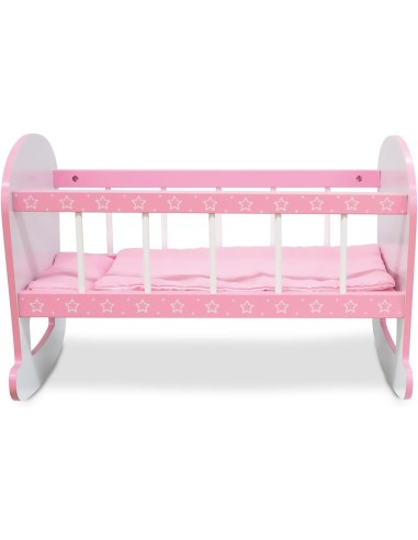 Culla per bambole rosa a dondolo in legno con materassino e cuscino | shopincasa.it