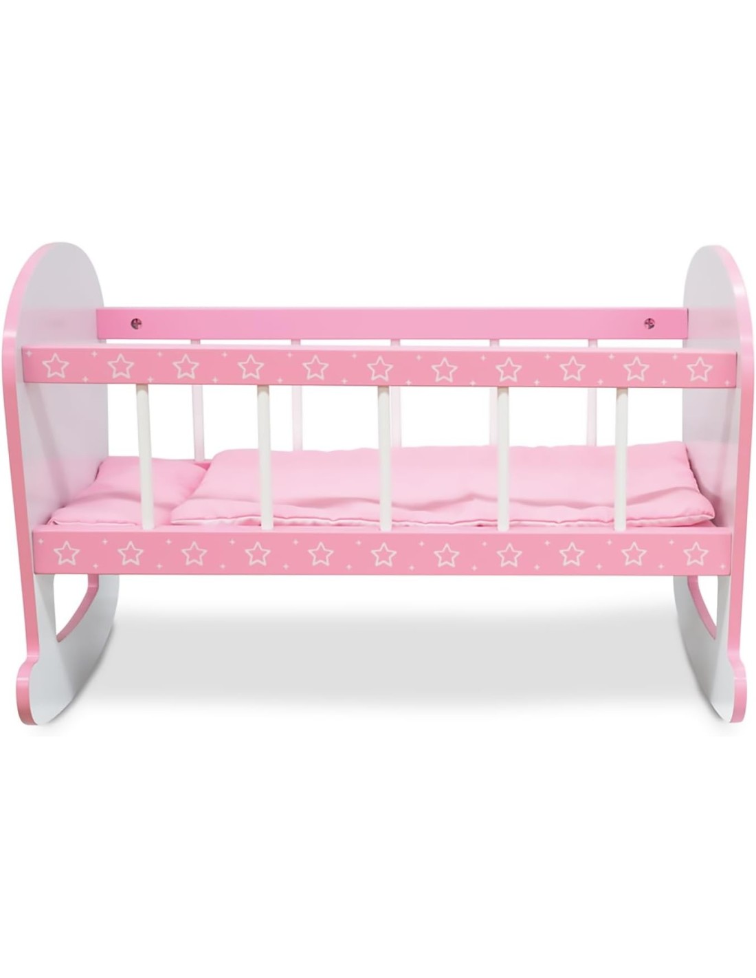 Culla per bambole rosa a dondolo in legno con materassino e cuscino | shopincasa.it