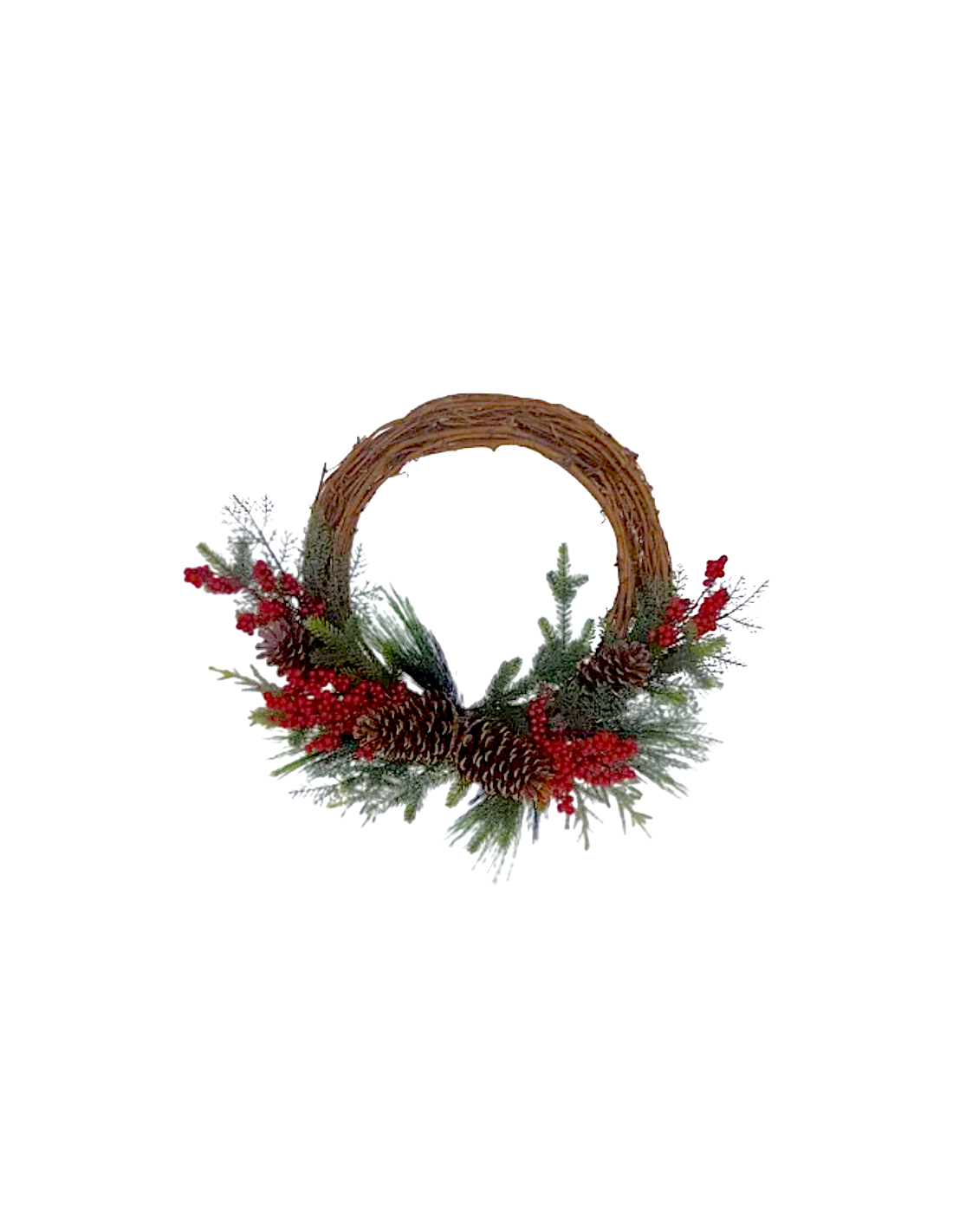 CORONA 092227 RATTAN 36X43CM PIGNE E BACCHE ROSSE