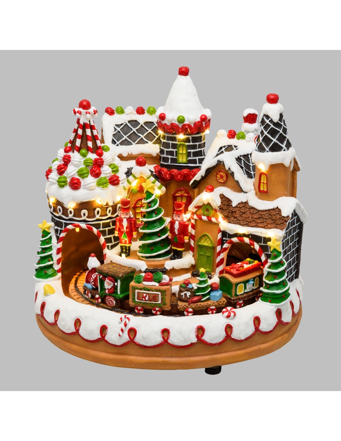 GIOSTRINE E VILLAGGI: vendita online Villaggio di Natale Candy Village 27x25cm, Trenino Rotante, LED Bianco Caldo, Trasformat...